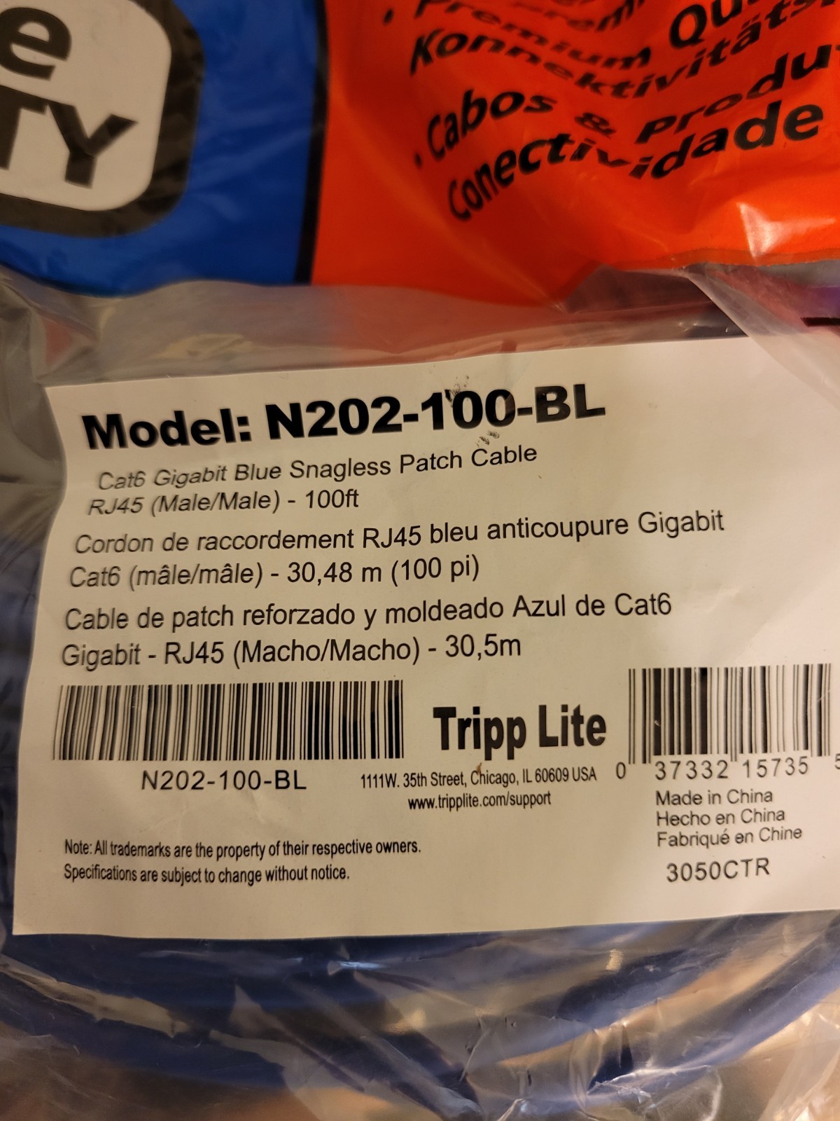 Tripp Lite N202-100-bl Category 6 Network Cable - 100 Ft Patch Blue