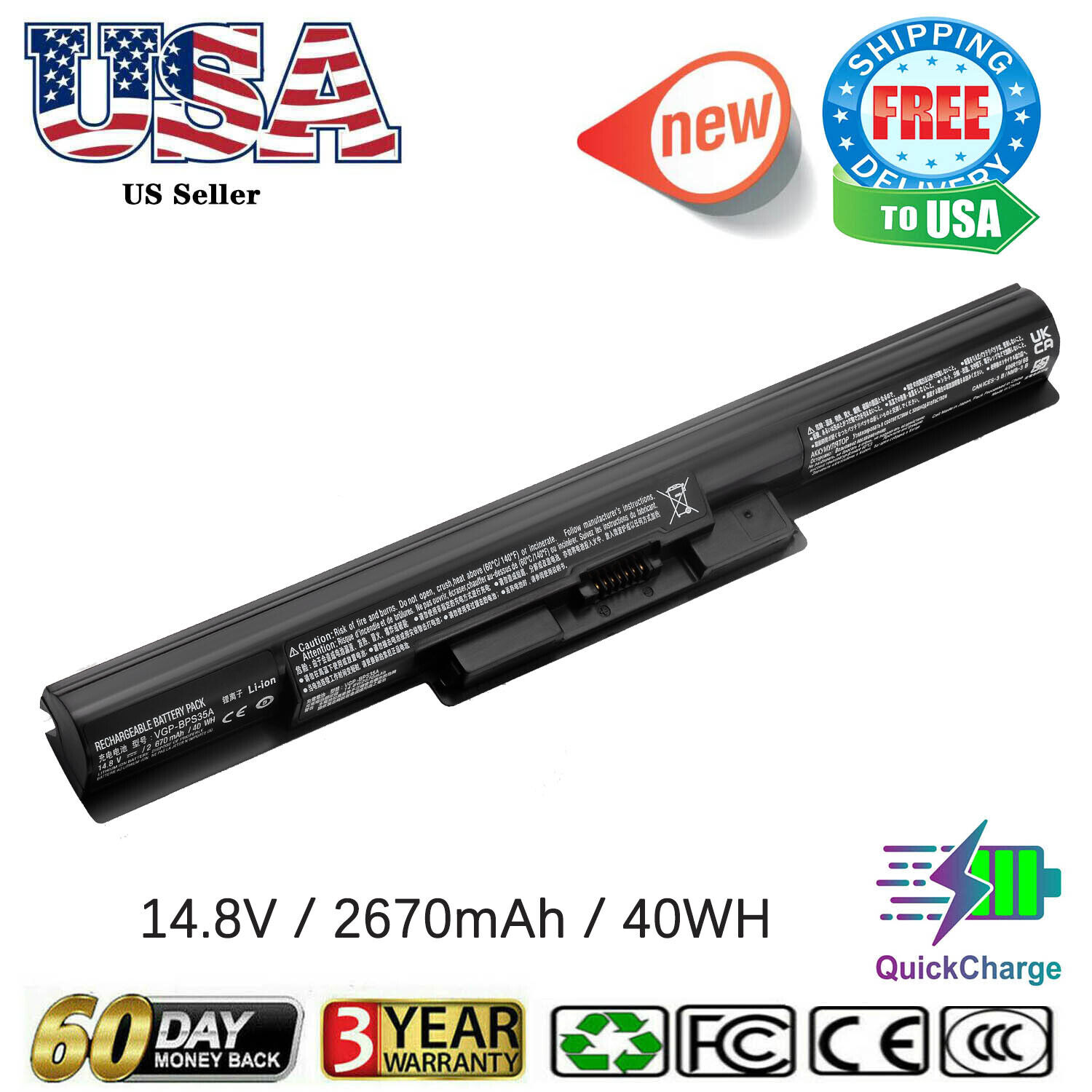Rechargable Battery Pack VGP-BPS35A 14.8V 40Wh for SONY Vaio Fit 14E 15E NEW
