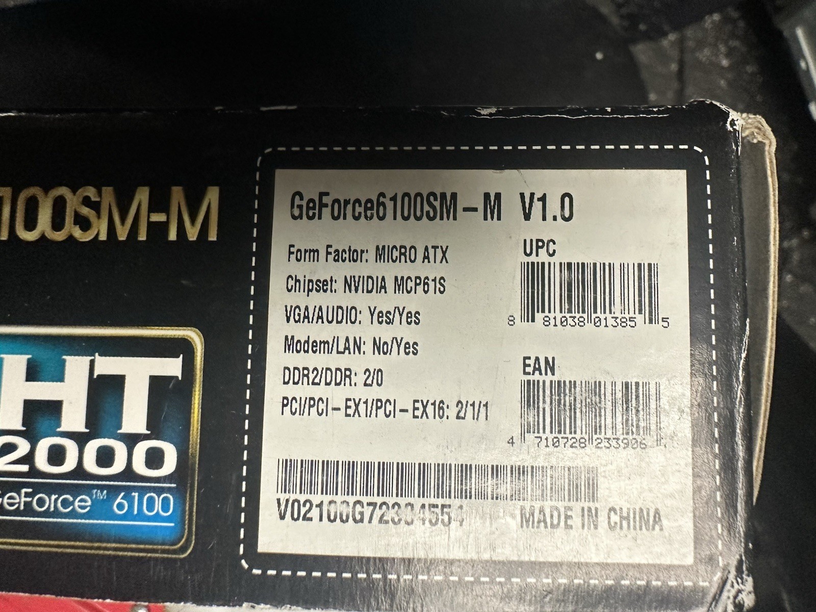 ECS HT2000 GeForce 6100SM-M (V1.0/1.0A) Motherboard + Accessories- NEW