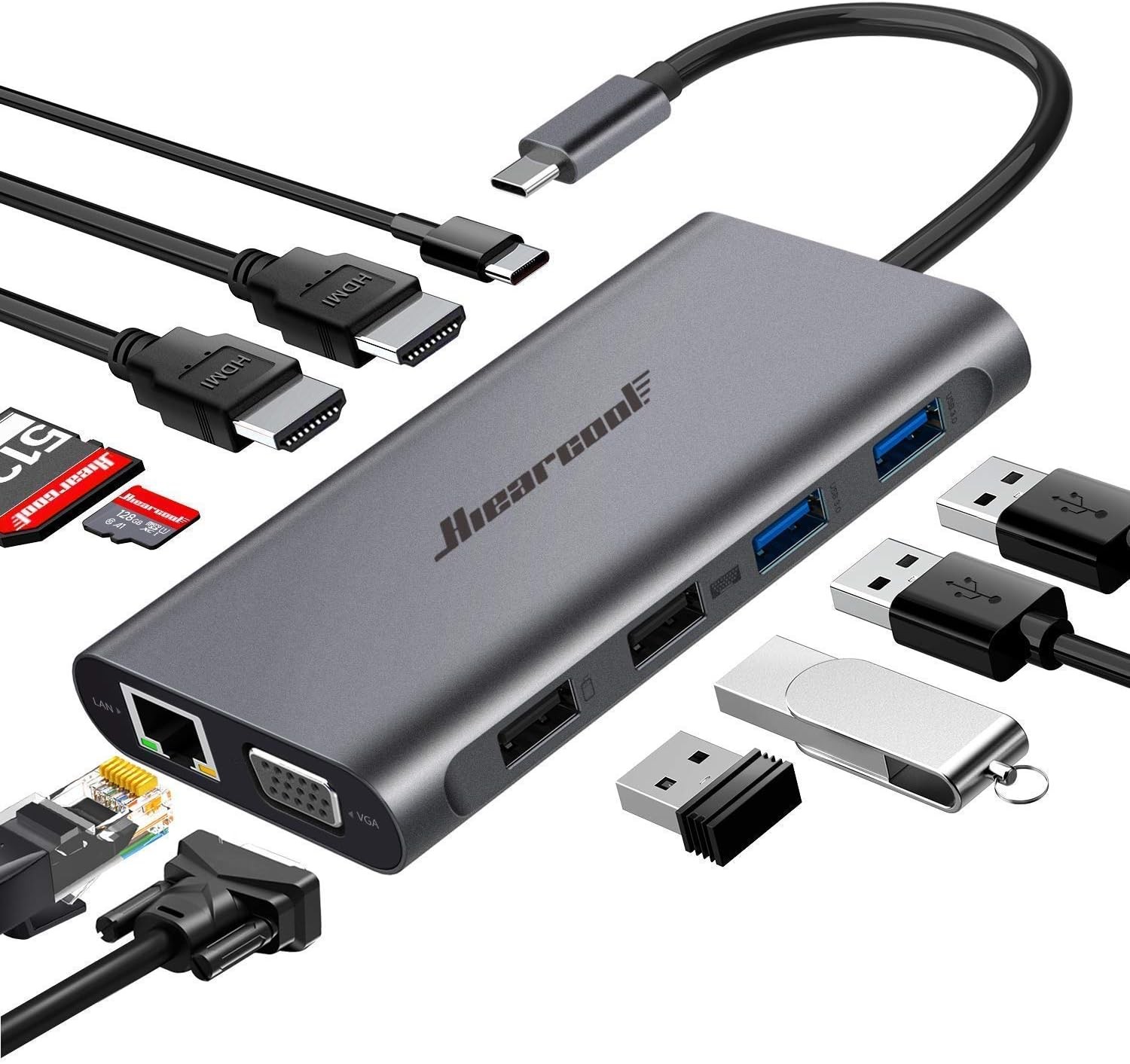 Hiearcool USB C Hub, USB-C Laptop Docking Station, 11IN1 Triple Space Grey 