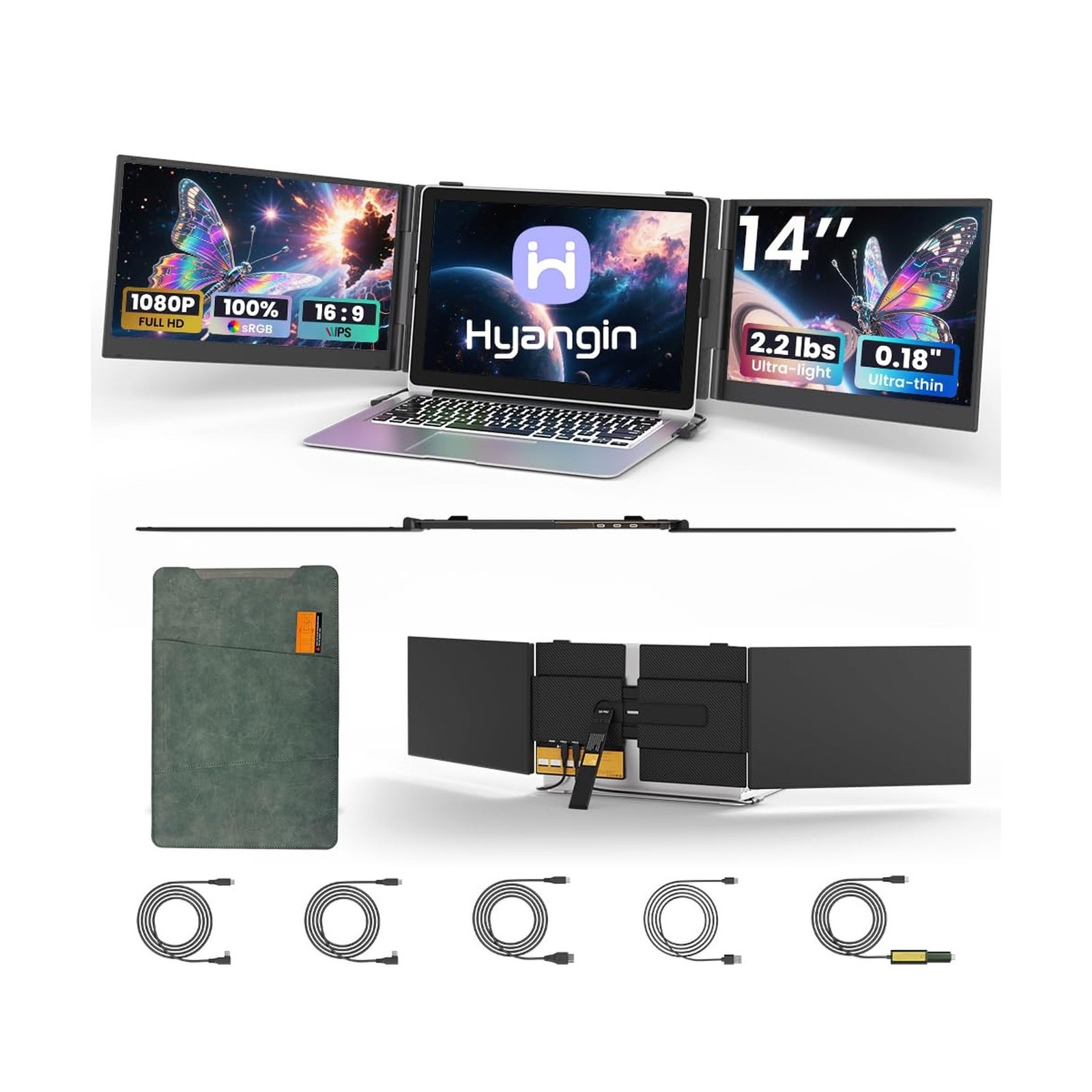 2025 Upgraded 14" Triple Laptop Screen Extender, Ultra-Thin 1080P FHD Display...