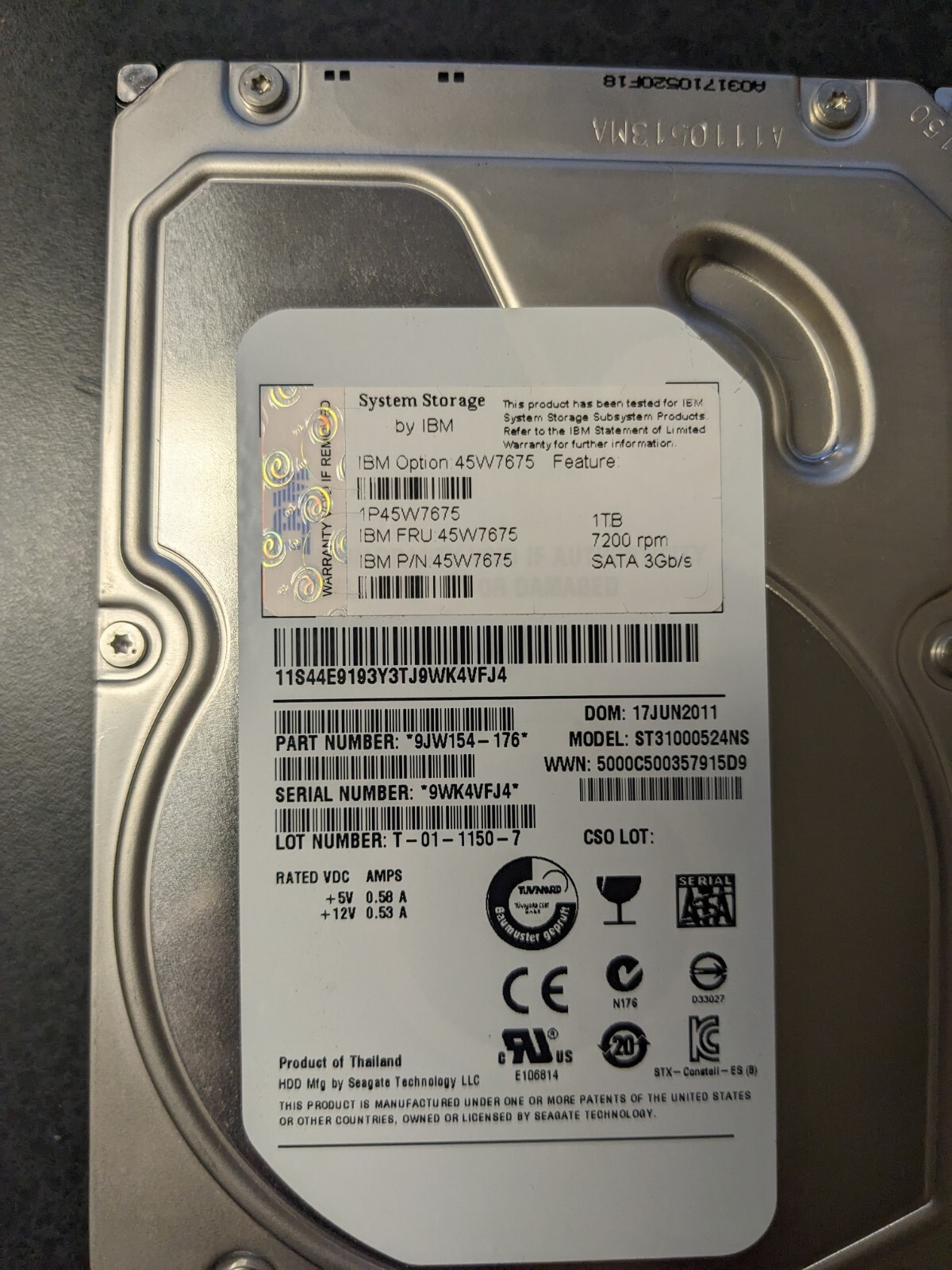 IBM 45W7675 1 TB 7200 RPM SATA 3GB/s