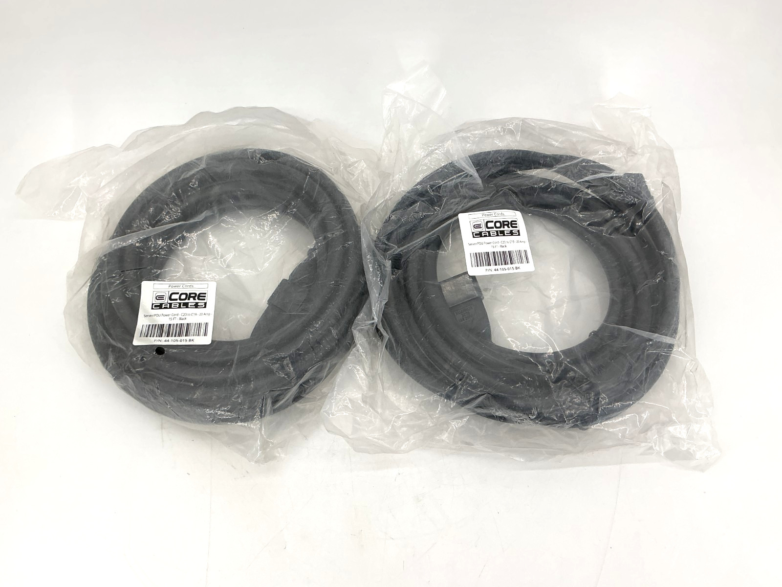 Lot of 2 New Core Cables 44-105-015 Power Cord C20 to C19 20A 15ft Black