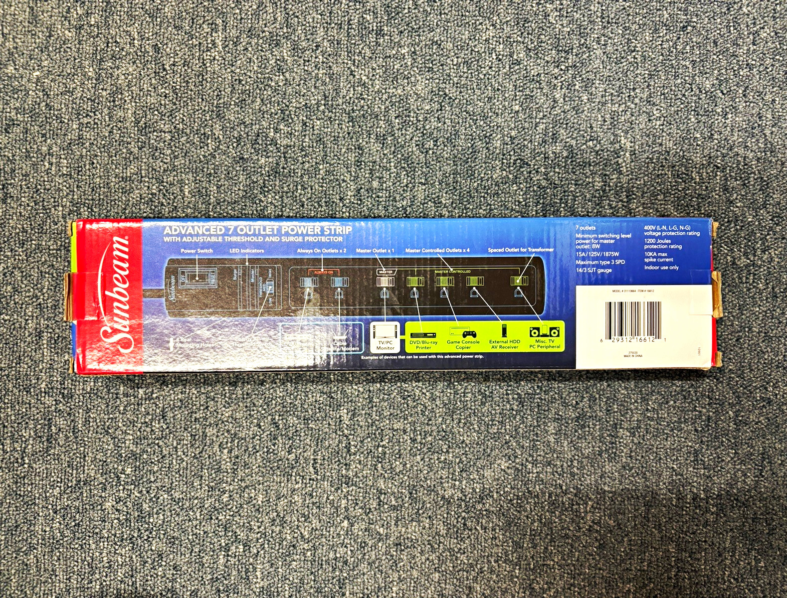 Sunbeam Advanced 7-Outlet Surge Protector 700J 2.5ft Cord 125V 15A 8855