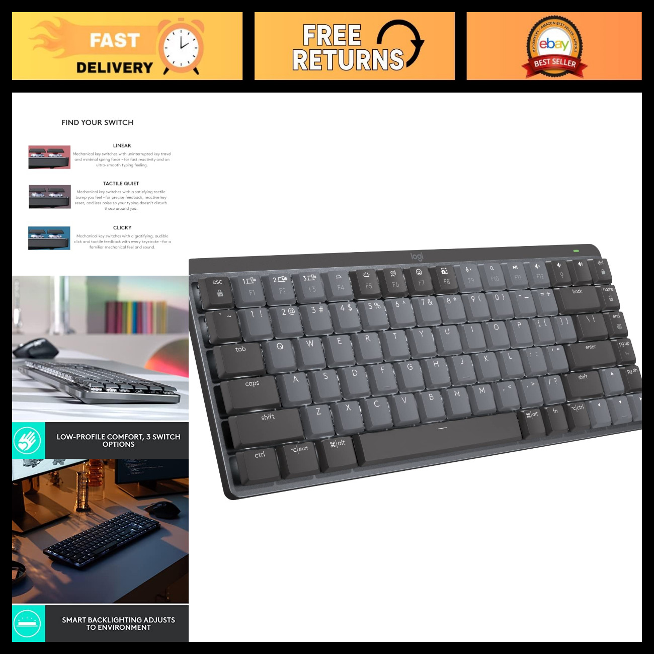 Wireless Illuminated Mini Keyboard with Clicky Switches - Compact & Ergonomic De