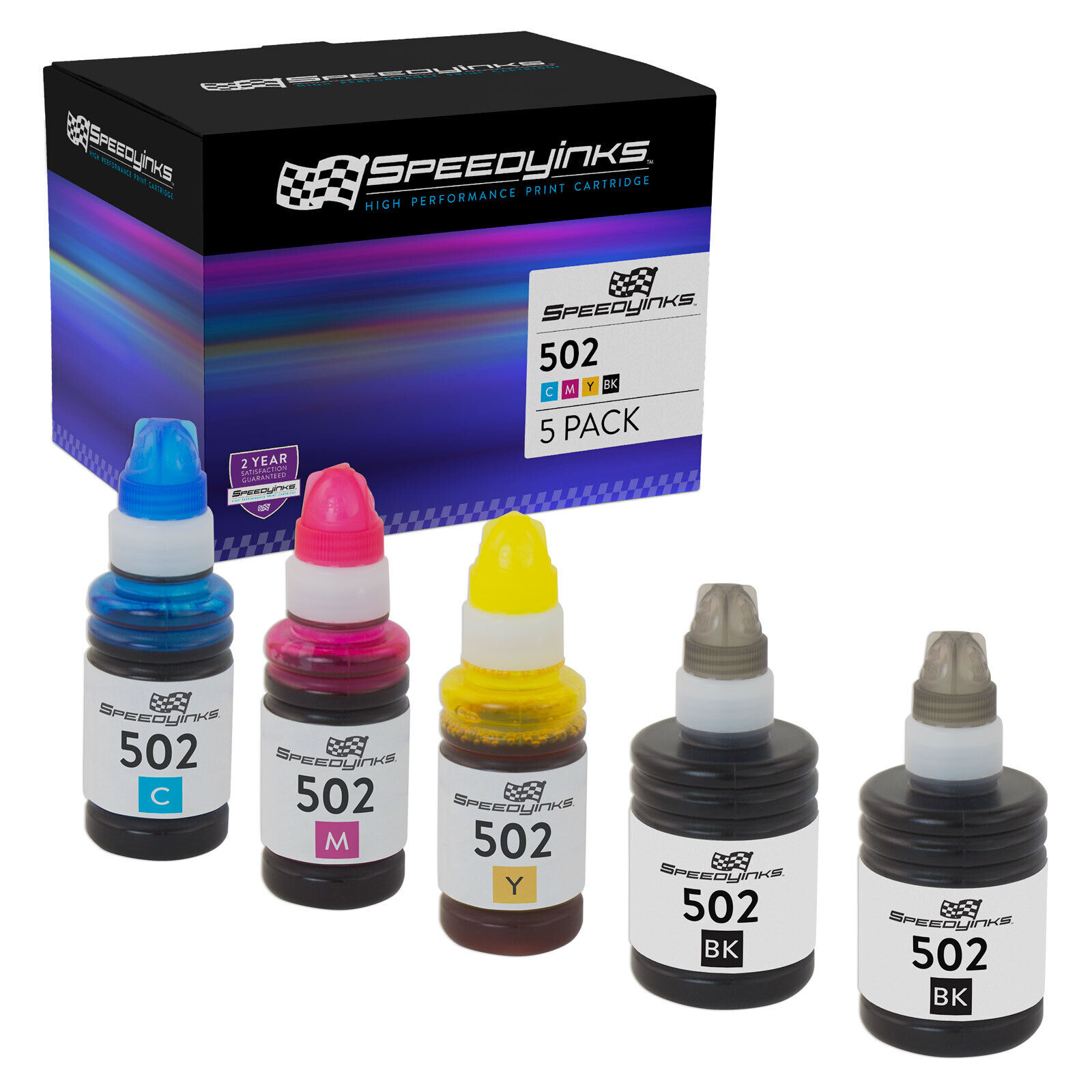 Speedy Compatible 5PK Epson 502 Ink Bottle Set ET 2700, 2750, 3700, 3750, 4750