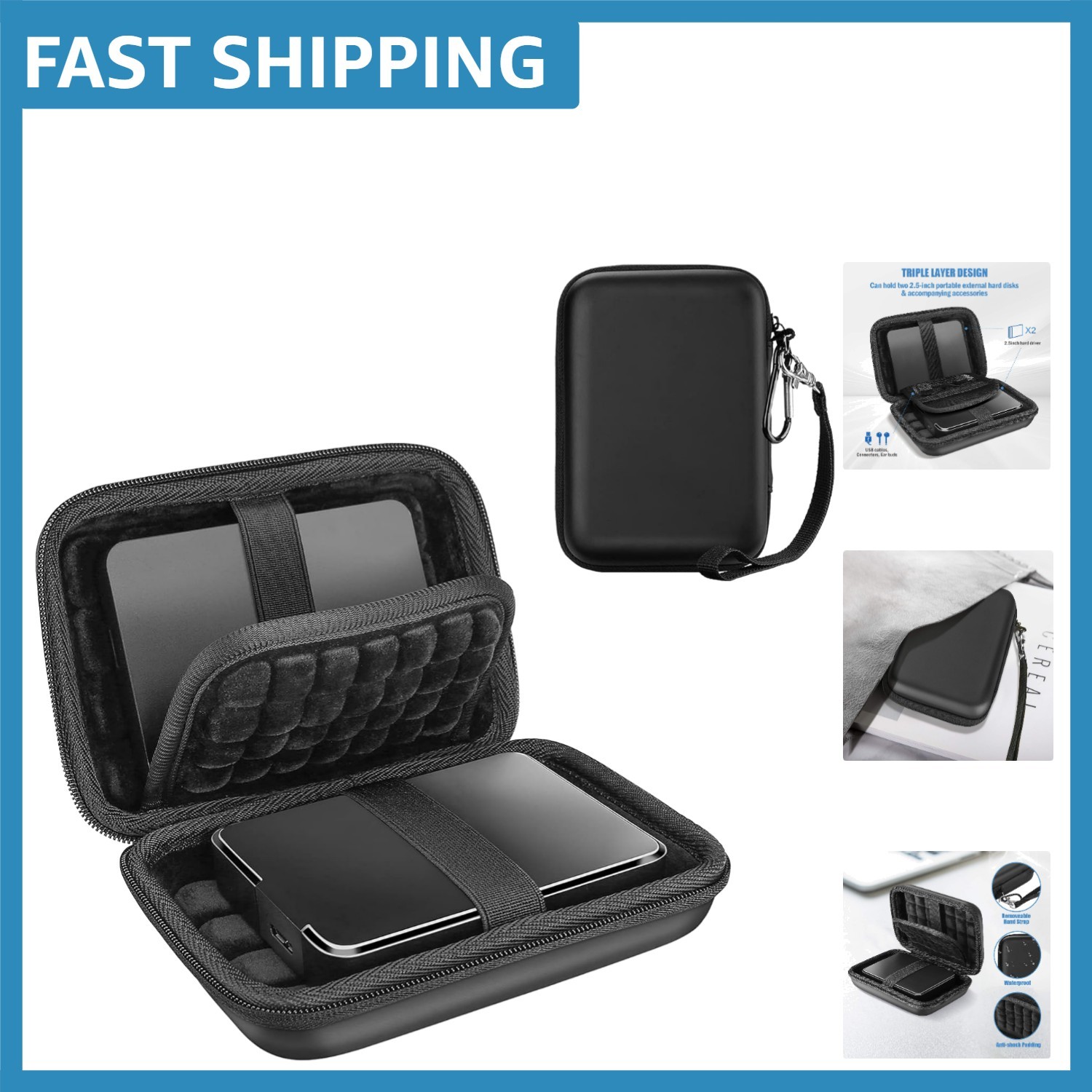 Double Hard Drive Case for WD, Seagate & Toshiba - Compact & Lightweight