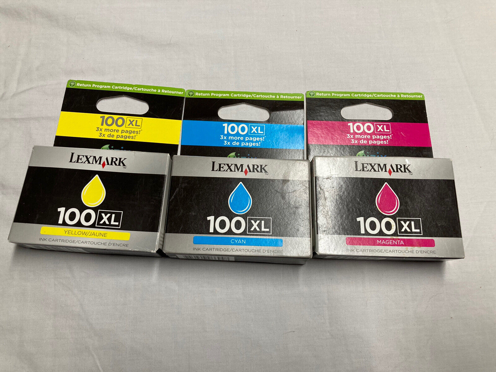 Lot of 3 Genuine Lexmark 100XL Yellow, Magenta &Cyan Ink Printer Cartridges