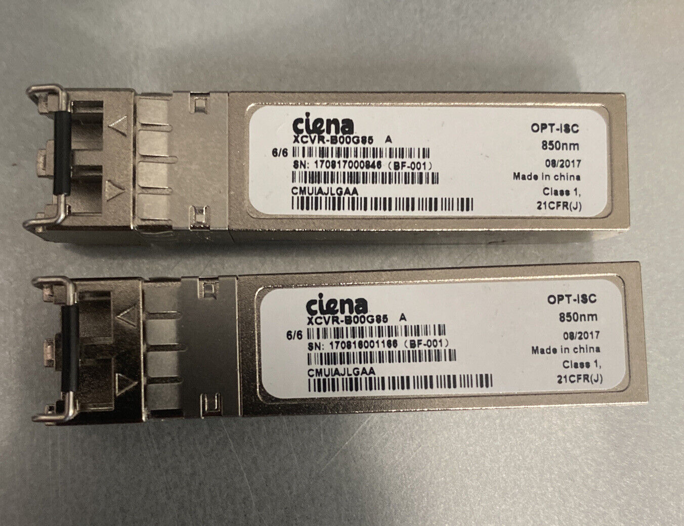 Lot Of 2 Ciena XCVR-B00G85 1.25G 850nm DDM SFP OPT-ISC transceivers