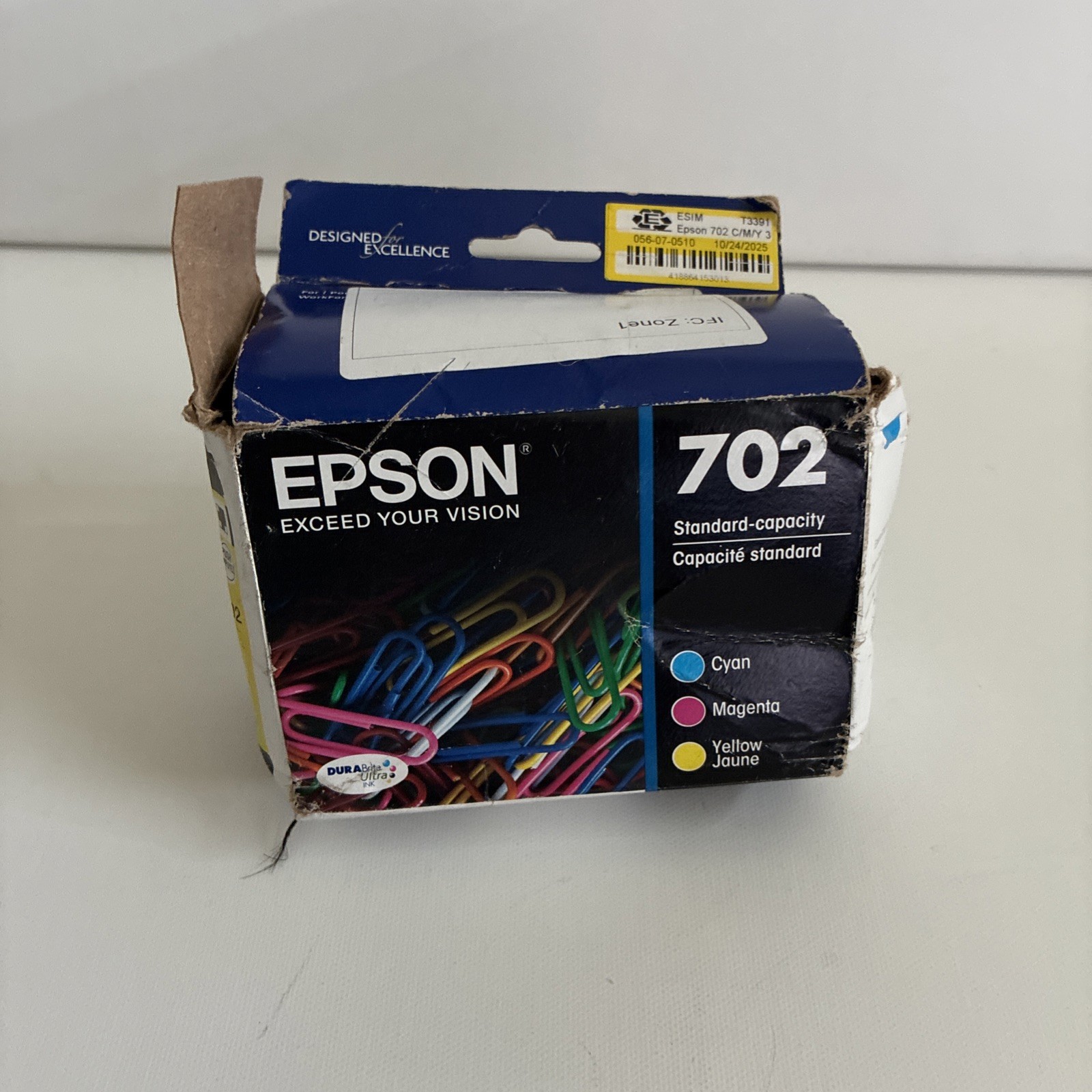 Epson 702 Cyan Magneta Yellow Jaune EXPIRATION DATE 11/24 Expired Box Damage