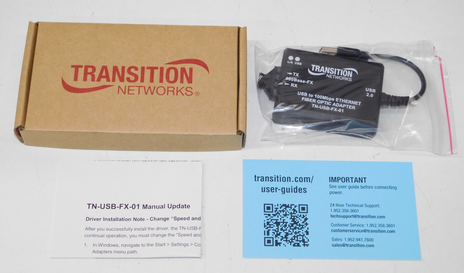 New Transition Networks TN-USB-FX-01 USB to 100Mbps Ethernet Fiber Optic Adapter
