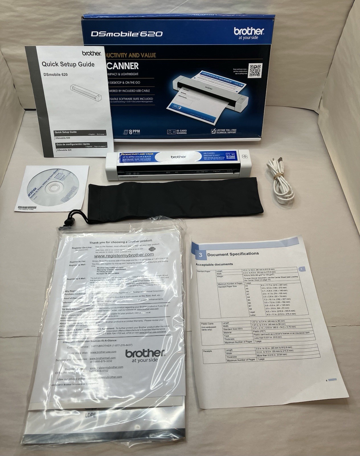 Brother Mobile Color Page Scanner, DS-620, Fast Scanning Speeds, Compact