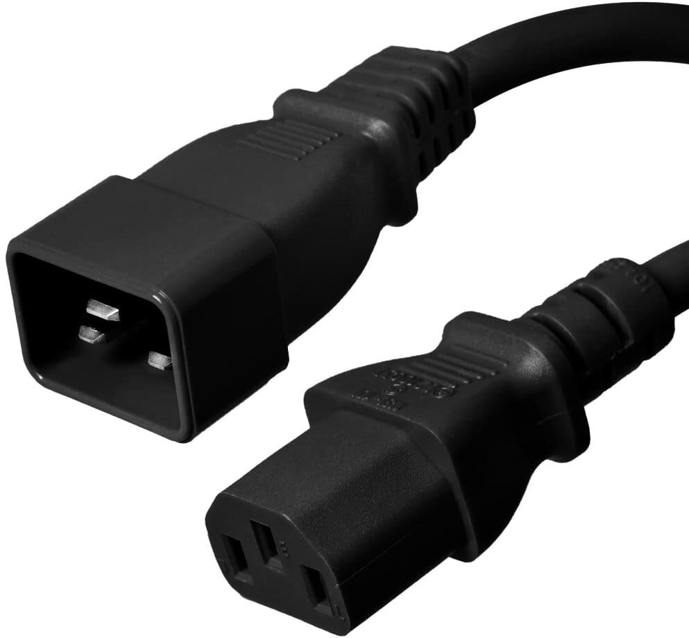 20 PACK LOT 2ft IEC C20 - C13 Black Power Cord 14AWG 15A/1875W 100-250V 0.6M