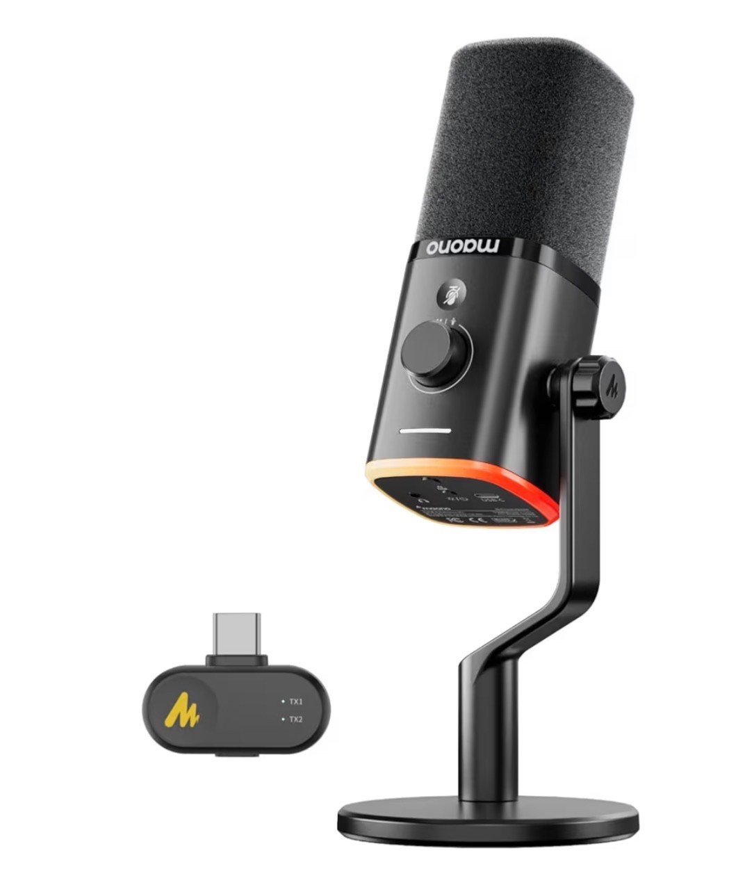 PD100W Wireless/USB Microphone, PC Gaming Mic with One-Click Noise Reduction