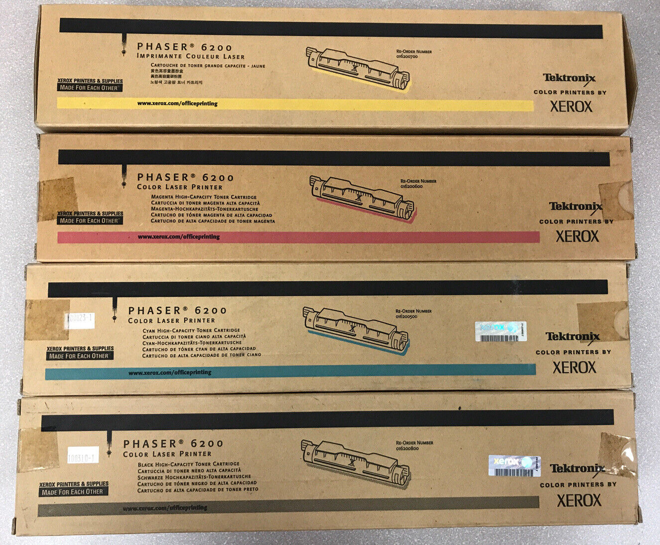 Set of 4 New Xerox Phaser 6200 Toner cartridges Sealed BOXES Genuine