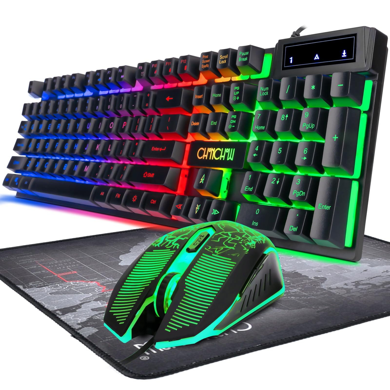 Keyboard and Mouse Gaming LED Wired Combo with 17.5*5.3*1.25 in, 910b