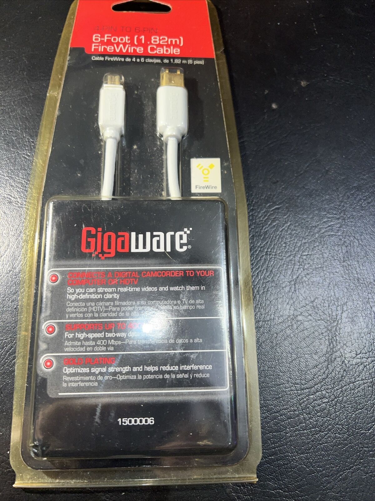 New Gigaware Gold Plated 6 ft 4 Pin to 4 Pin Firewire Cable P/N 1500006