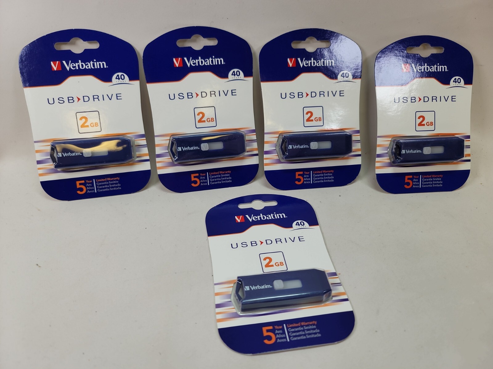 Lot of 5 VERBATIM Classic USB 2.0 Flash Drive, 2 GB, Blue 97086 Brand New