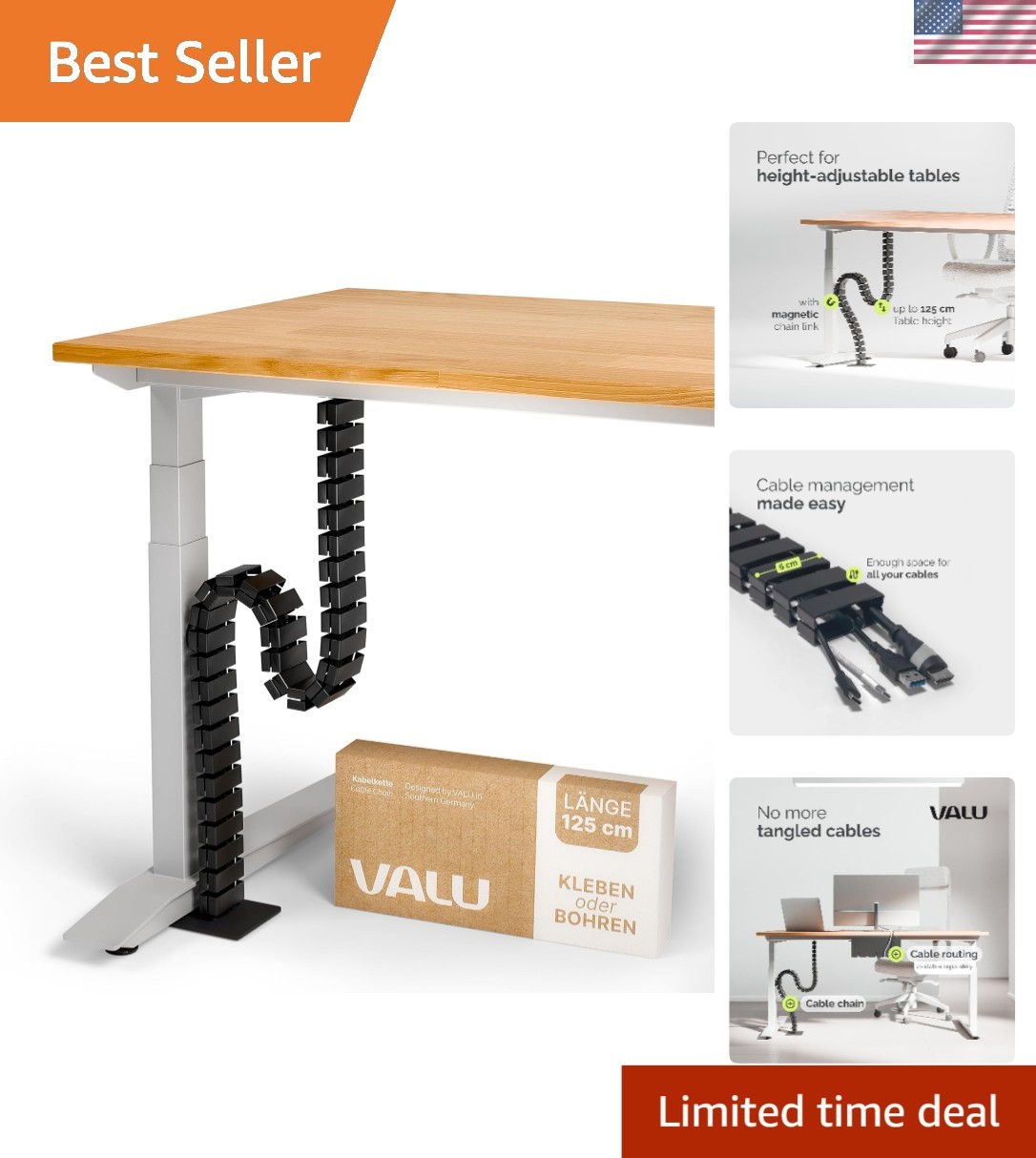 Flexible Cable Management Spine with Magnetic Link - Sleek Under-Desk Solution
