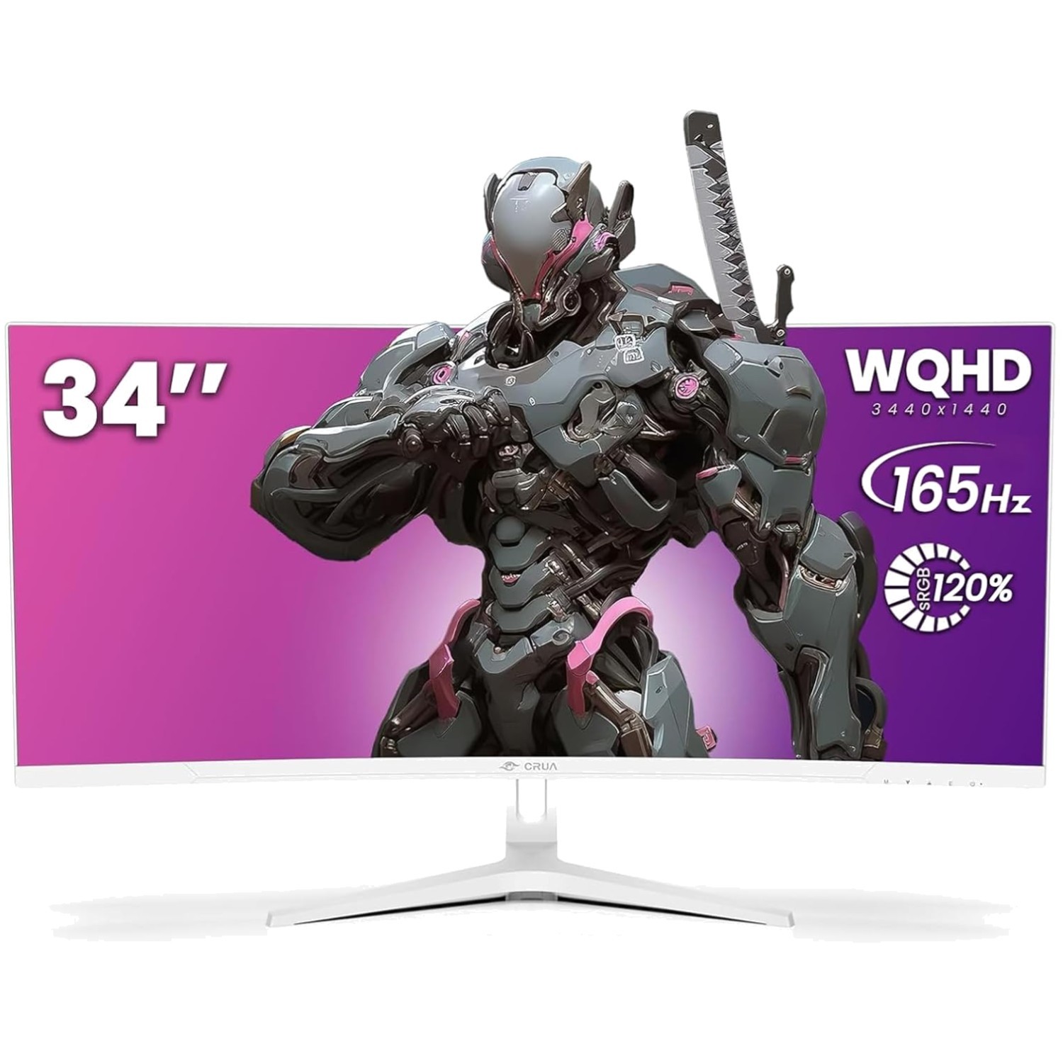 White Curved Monitor 34", 165Hz Refresh Rate, FreeSync