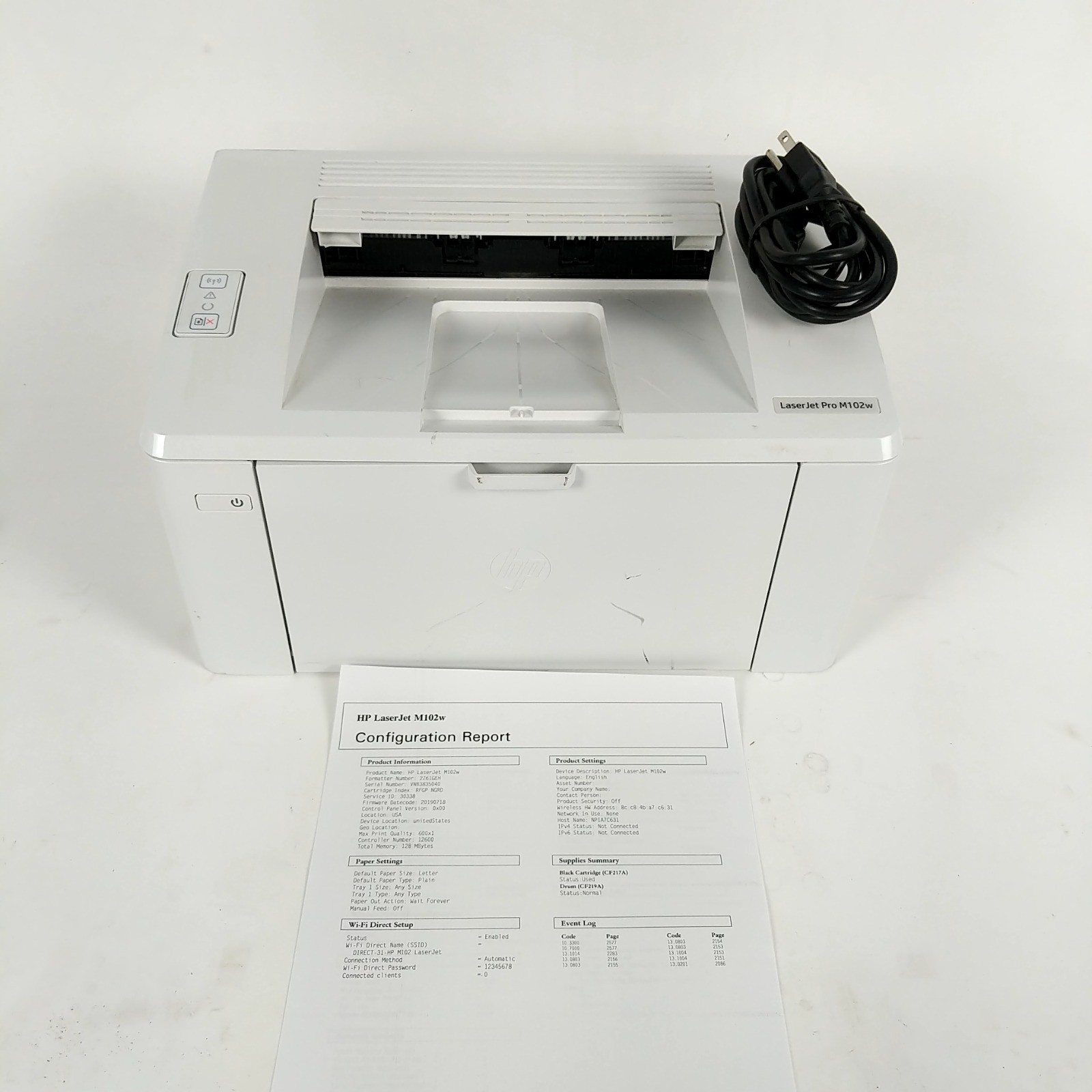 HP LaserJet Pro M102w Wireless Monochrome Laser Printer w/ Power Cable