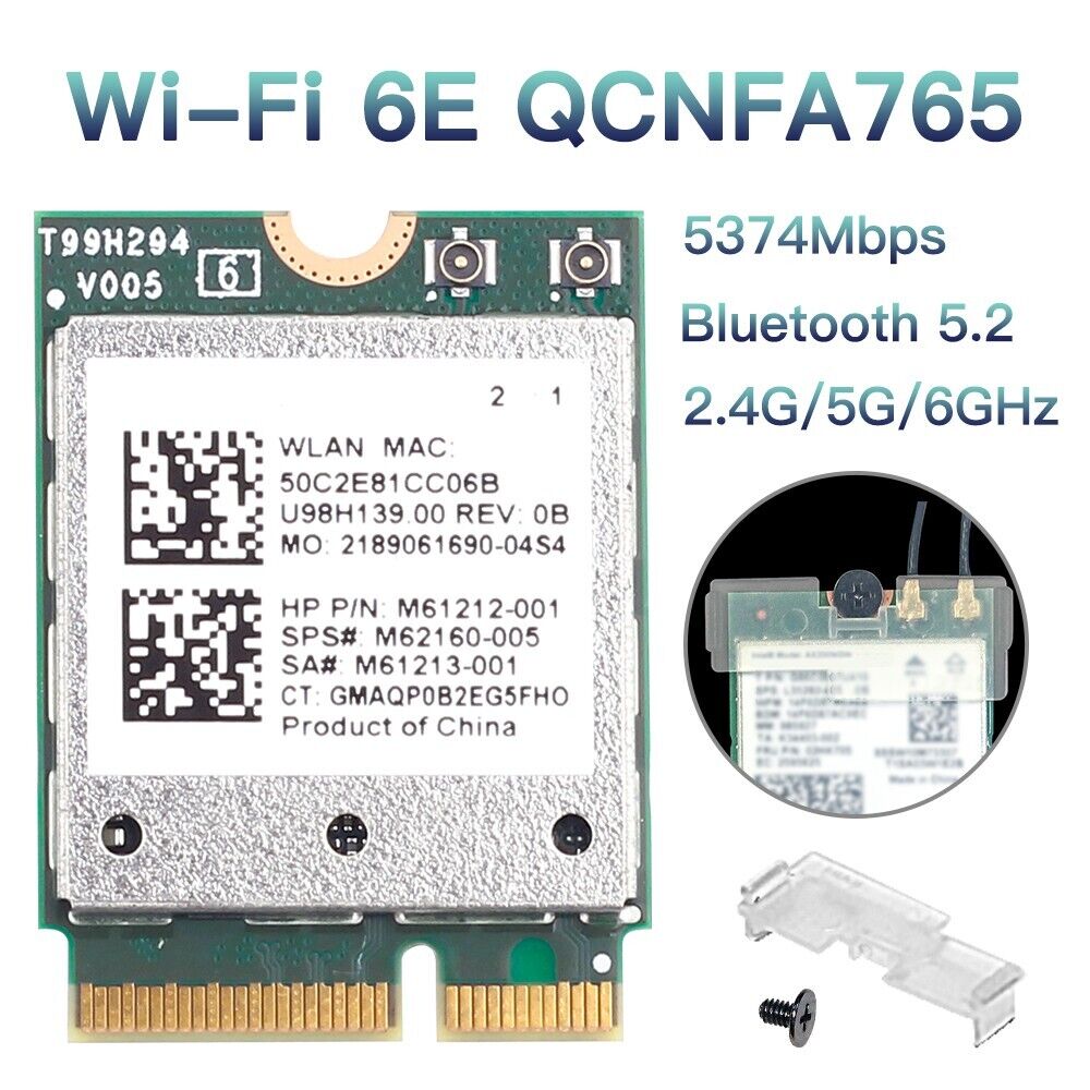 M.2 Key E WiFi 6E Wireless Card Qualcomm Atheros QCNFA765 Bluetooth5.2 WiFi Card