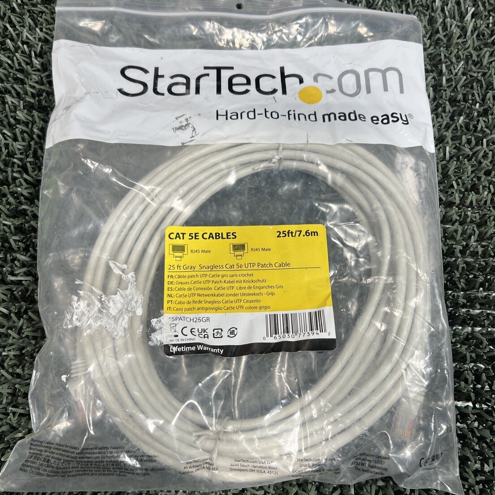 Startech.com 25ft Gray Snagless Cat5e Utp Patch Cable - 1 X Rj-45 Male (#113)