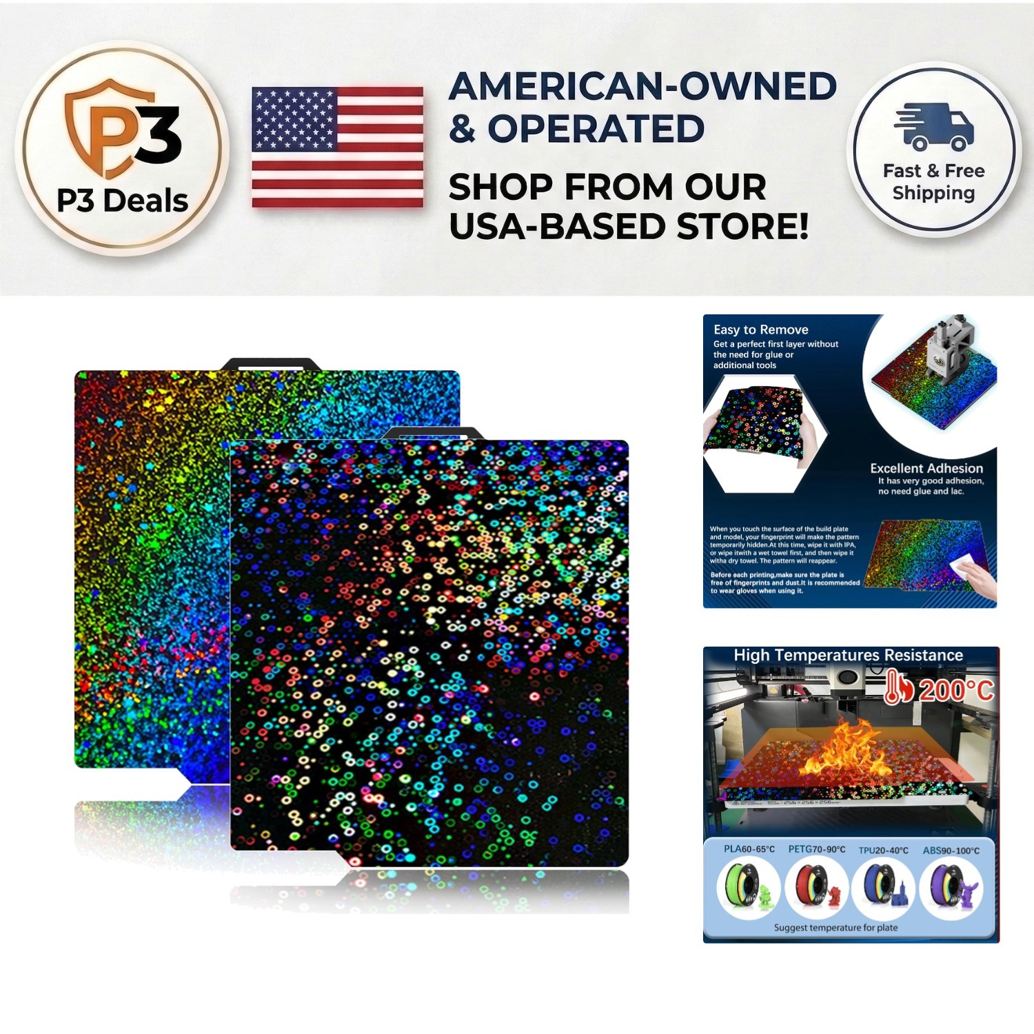 Flexible Spring Steel Build Plate - Holographic Dual Design for Bambu Printers