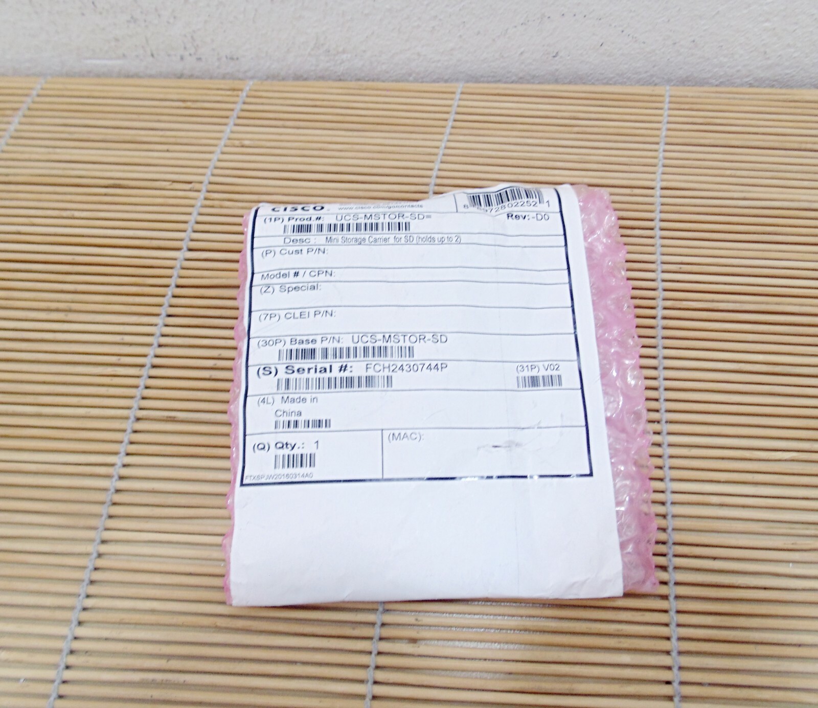 New Cisco UCS-MSTOR-SD Mini Storage Carrier for SD holds up to 2 New 