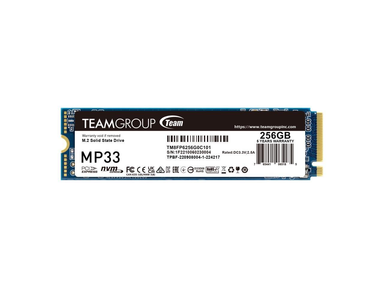 TEAMGROUP MP33 256GB SLC Cache 3D NAND TLC NVMe 1.3 PCIe Gen3x4 M.2 2280
