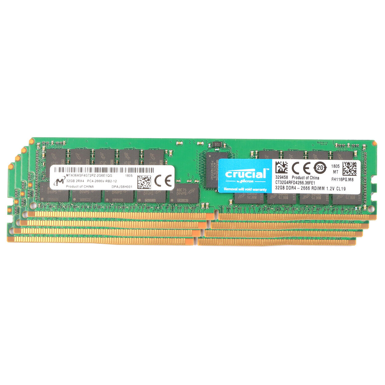 Crucial 128GB (4x 32GB) 2666MHz DDR4 ECC RDIMM PC4-21300 288-Pin Server Memory