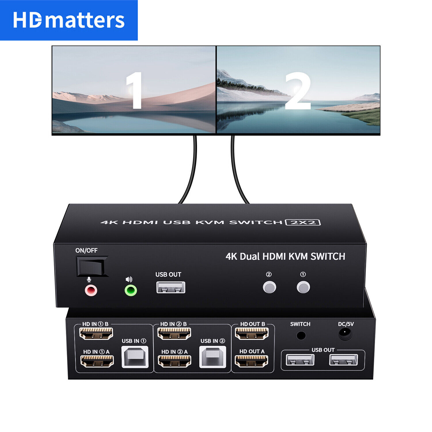 2 Port HDMI KVM Switch 2X2 Dual Monitor 4K@60Hz 2 in 2 out USB KVM Switcher Box