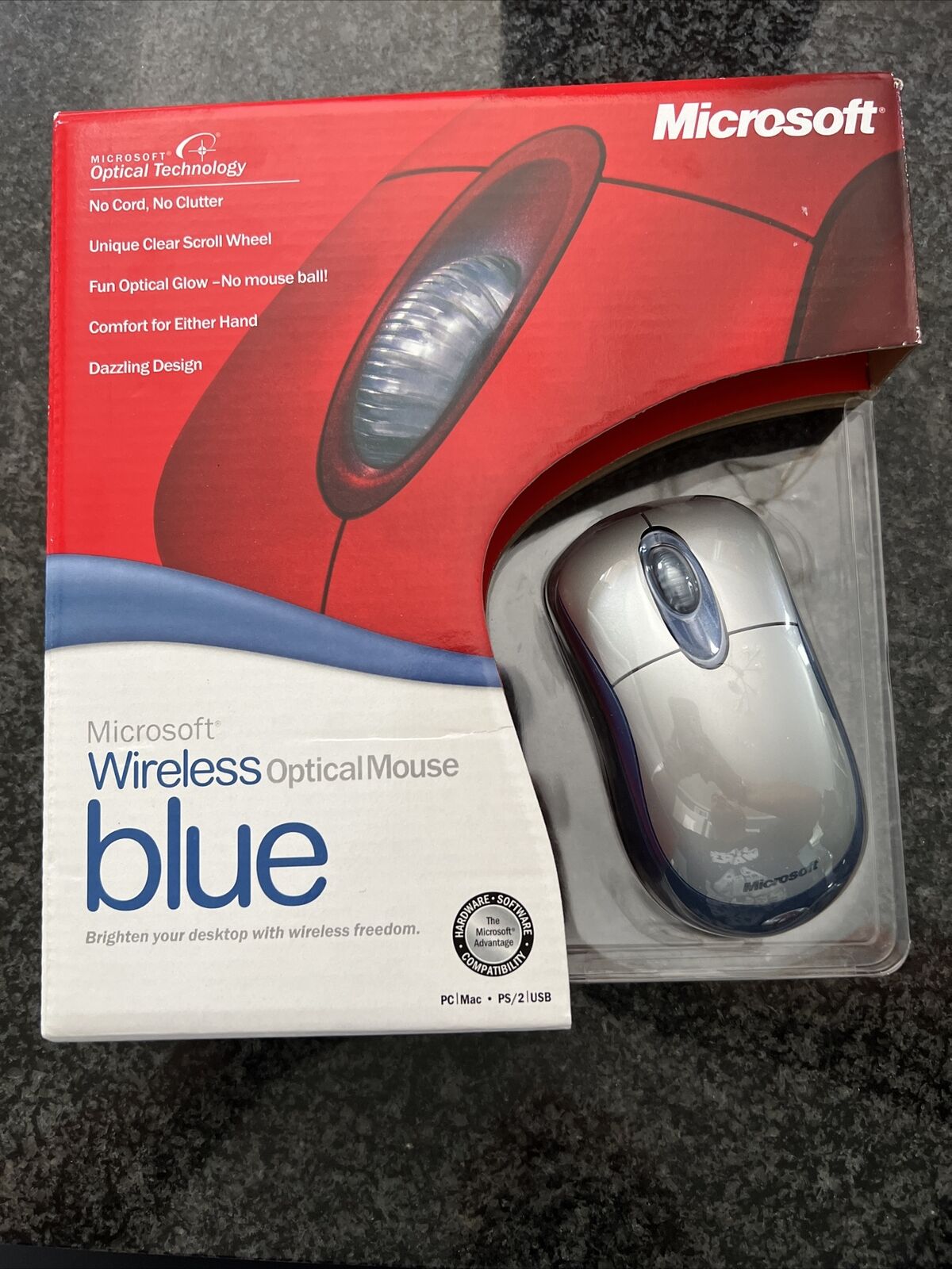 Microsoft Wireless Optical Mouse Blue K80-00004 USB PS/2 Windows Mac