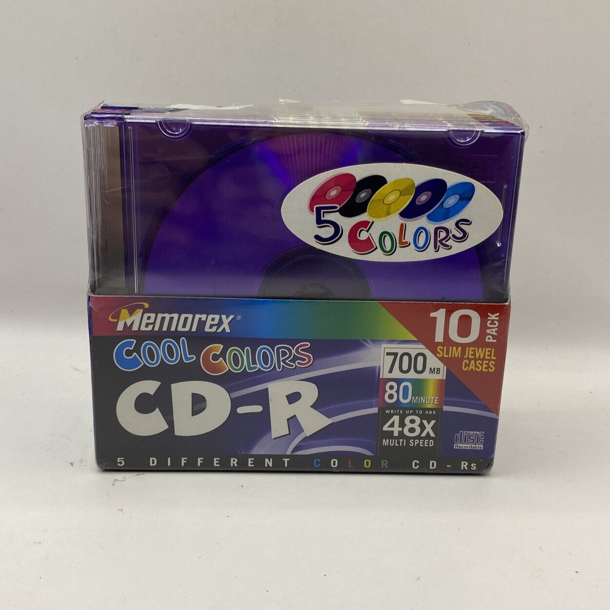 Memorex CD-R 10-Pack Cool Colors 48X 700MB 80 min New Sealed