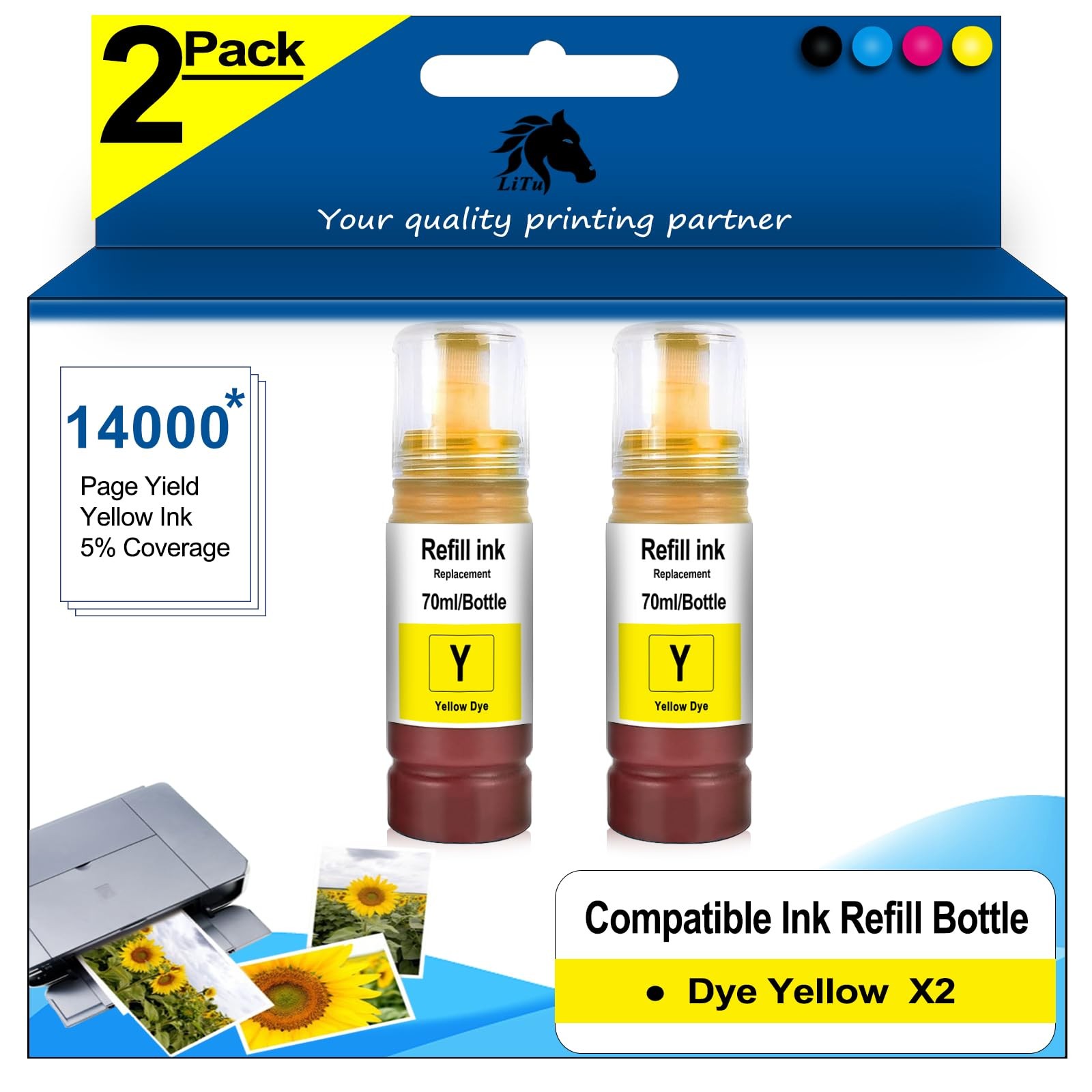 2 PCS EPT552 552Y Yellow Ink Refill Bottles For ET8500 ET8550 T552420S