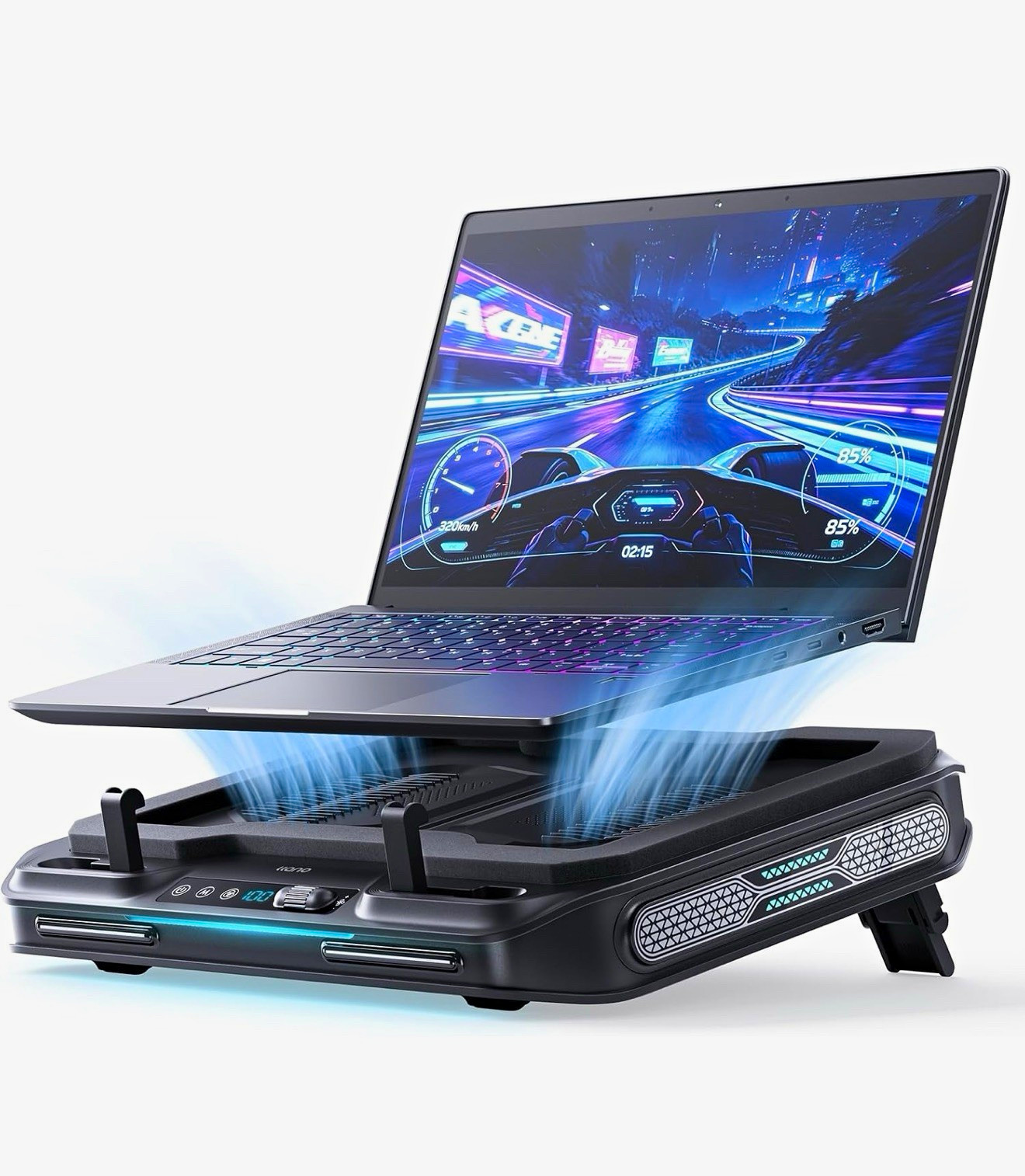 llano V11 Pro Laptop Cooling Pad, 1 Fan, RGB, Adjustable Stand, 16in Black