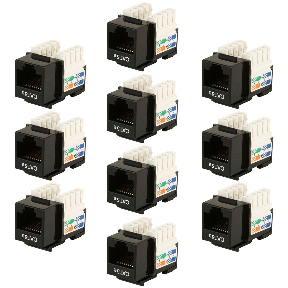 10 Pcs Cat5E RJ45 Network LAN Ethernet Keystone Jack 110 Punch Down 8P8C Black