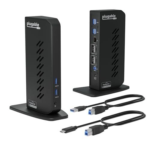 Plugable Dual DisplayPort & HDMI Docking Station - USB 3.0 & USB-C Laptop Dock f
