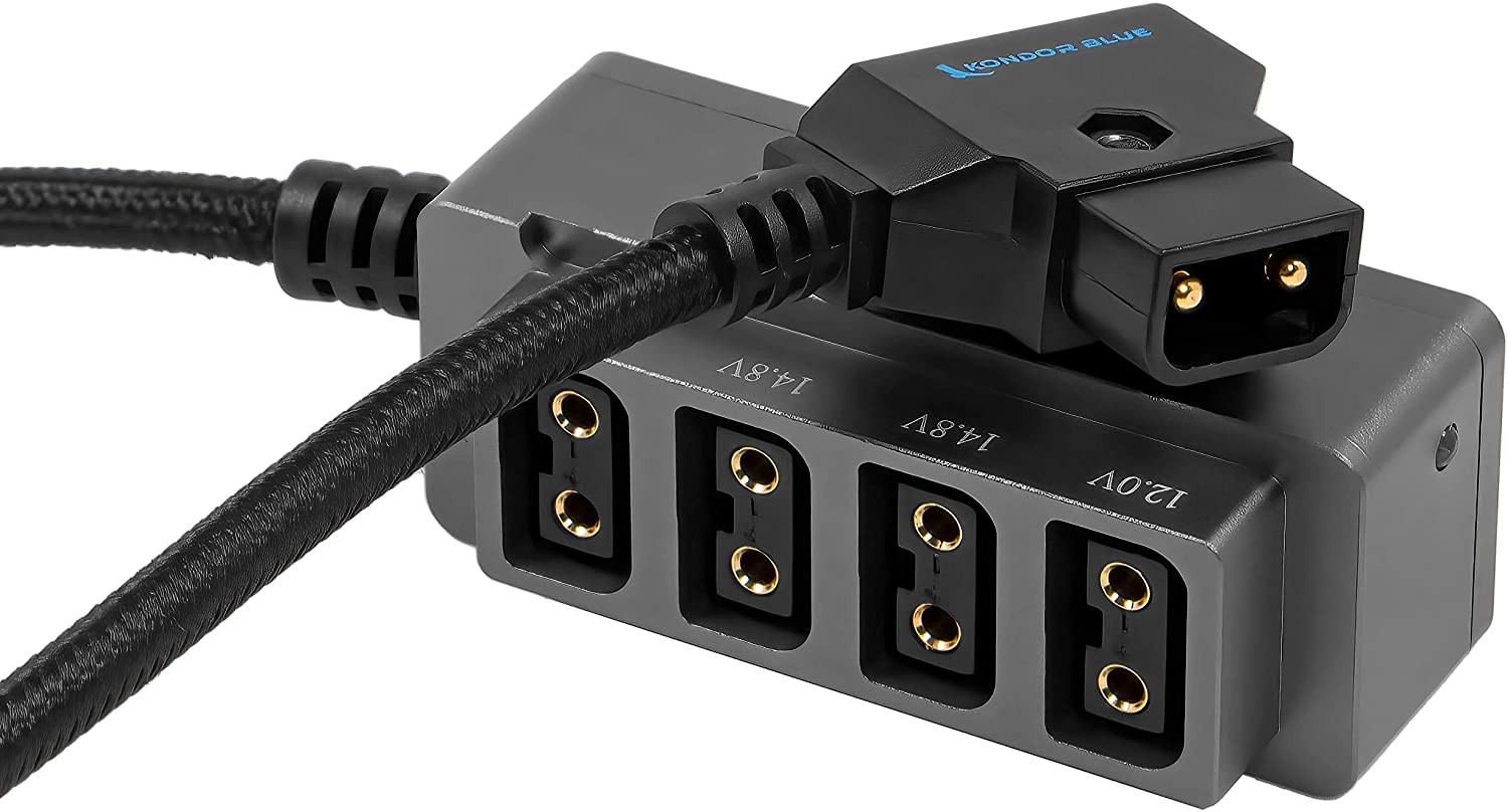 Kondor Blue 12V Metal D-Tap Hub 4 Way Port Power Tap Spliltter (1/4”-20 Thread)