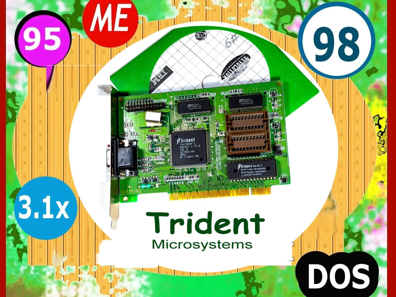 DOS✔️PCI Video Card✔️Supports Win 3.1x 98✔️Trident 9440✔️1MB Expandable 1994