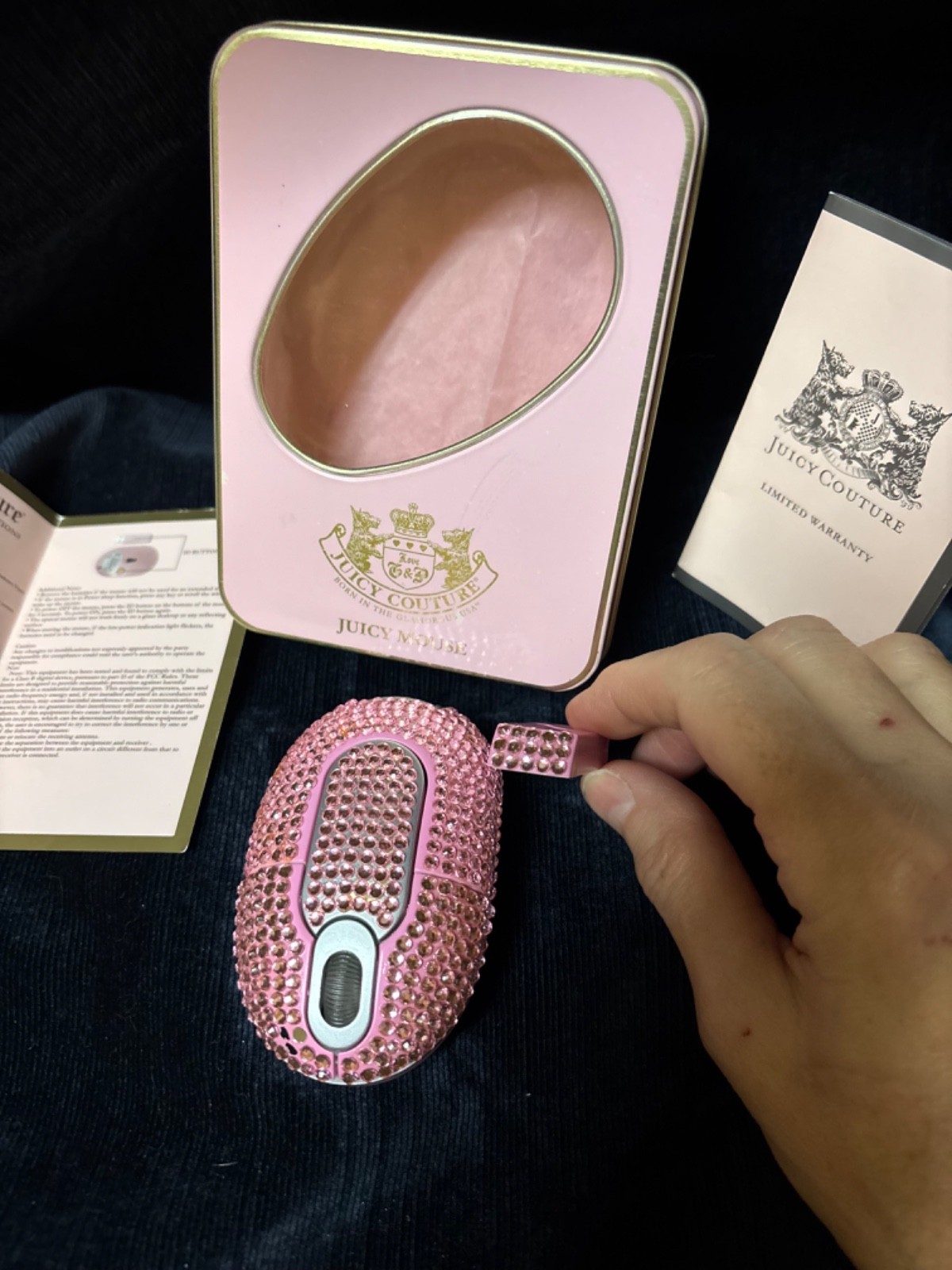 Juicy Couture Pink Rhinestone Wireless Optical Bling Computer Mouse Y2K Rare