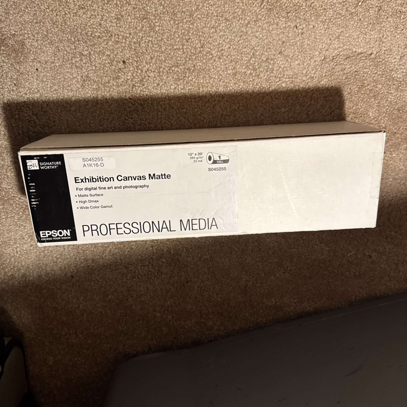 Epson S045255 Exhibition Canvas Matte Archival Inkjet Paper (13" x 20' Roll)
