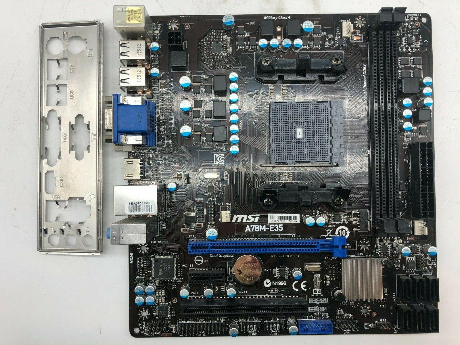 MSI A78M-E35 MS-7721 VER:6.0 DDR3 - mATX - Socket FM2+ - with I/O Shield #M1454