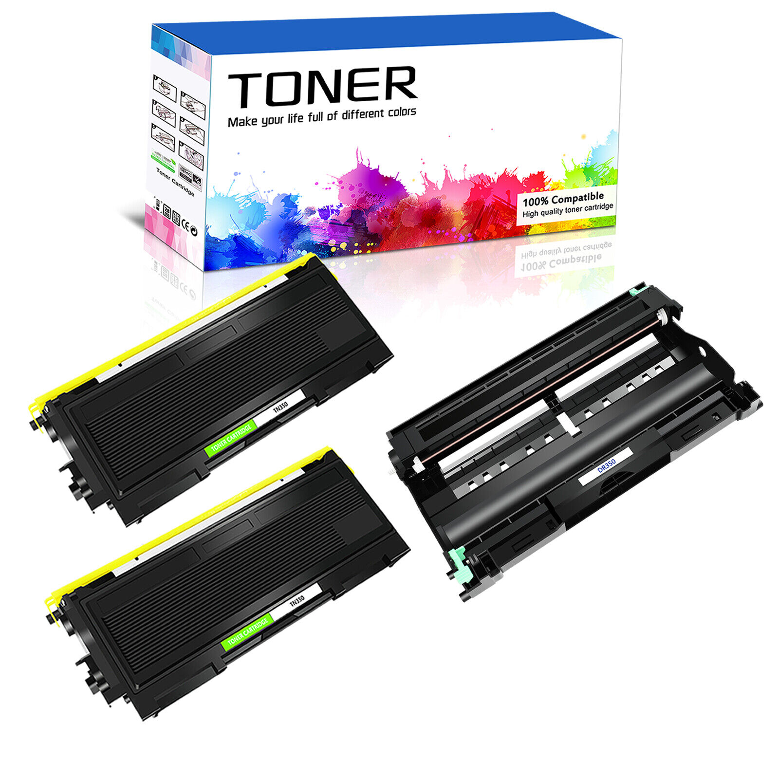 2PK TN350 Toner +1PK DR350 Drum Unit For Brother Intellifax-2850 2910 MFC-7420