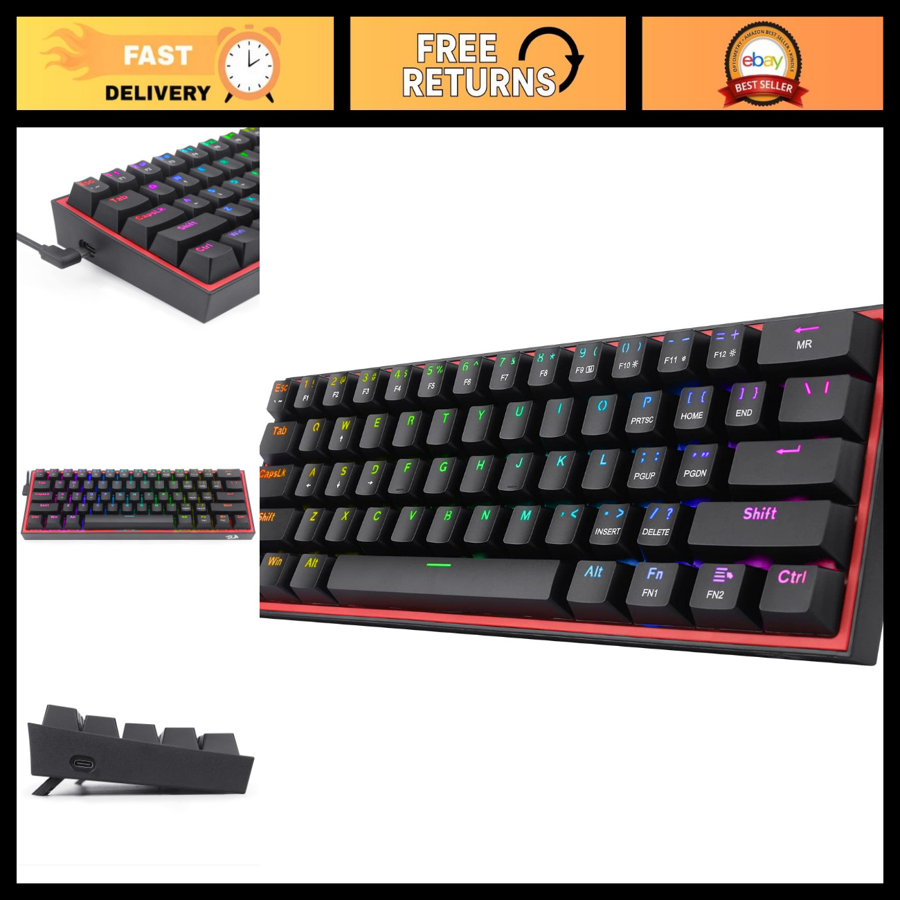 Compact 60% Hot-Swap RGB Gaming Mechanical Keyboard - Wired, Customizable Keys