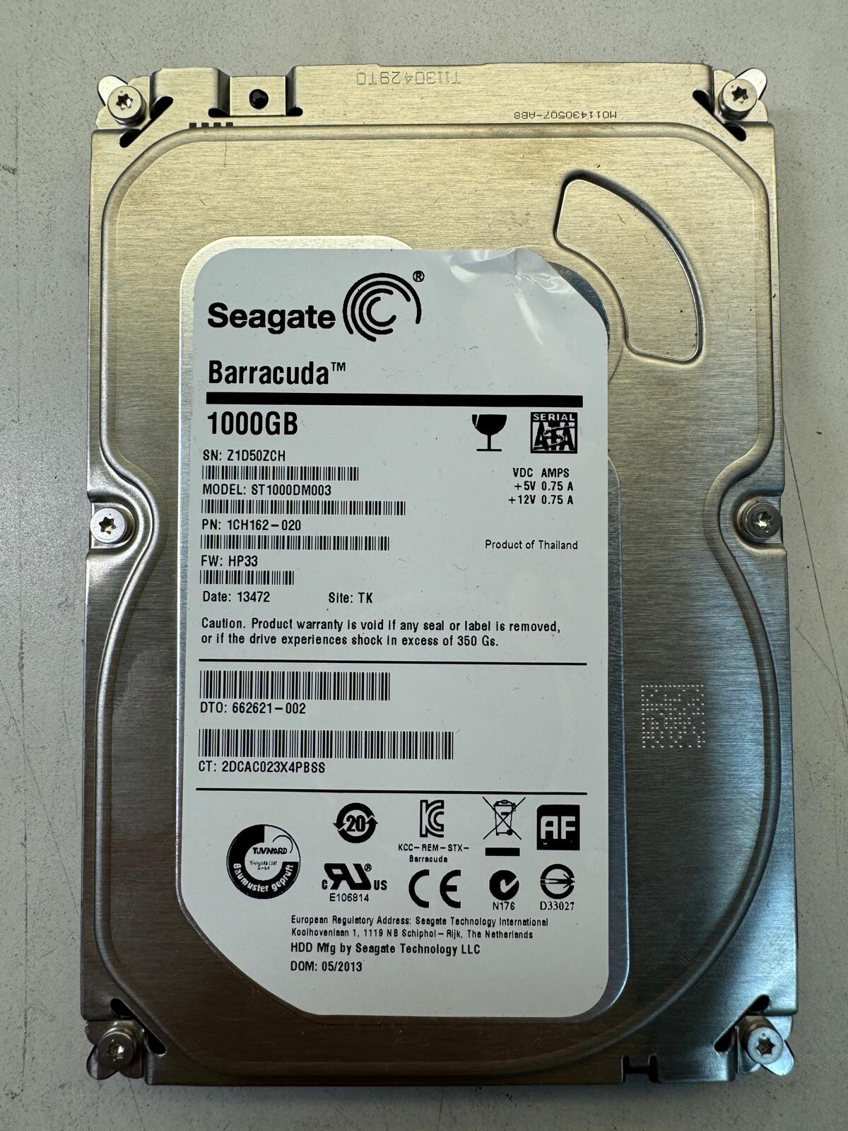 SEAGATE ST1000DM003 1CH162-020 1TB 7.2K RPM 64MB CACHE 6 Gb/s SATA 3.5" HDD