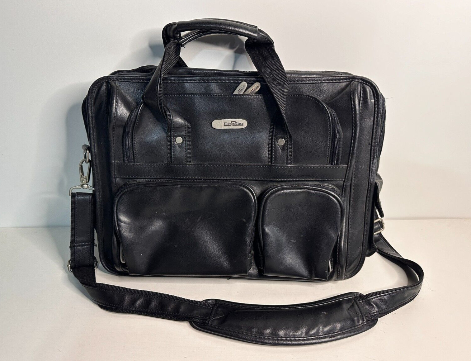 Compu Case Black Leather Laptop Computer Bag