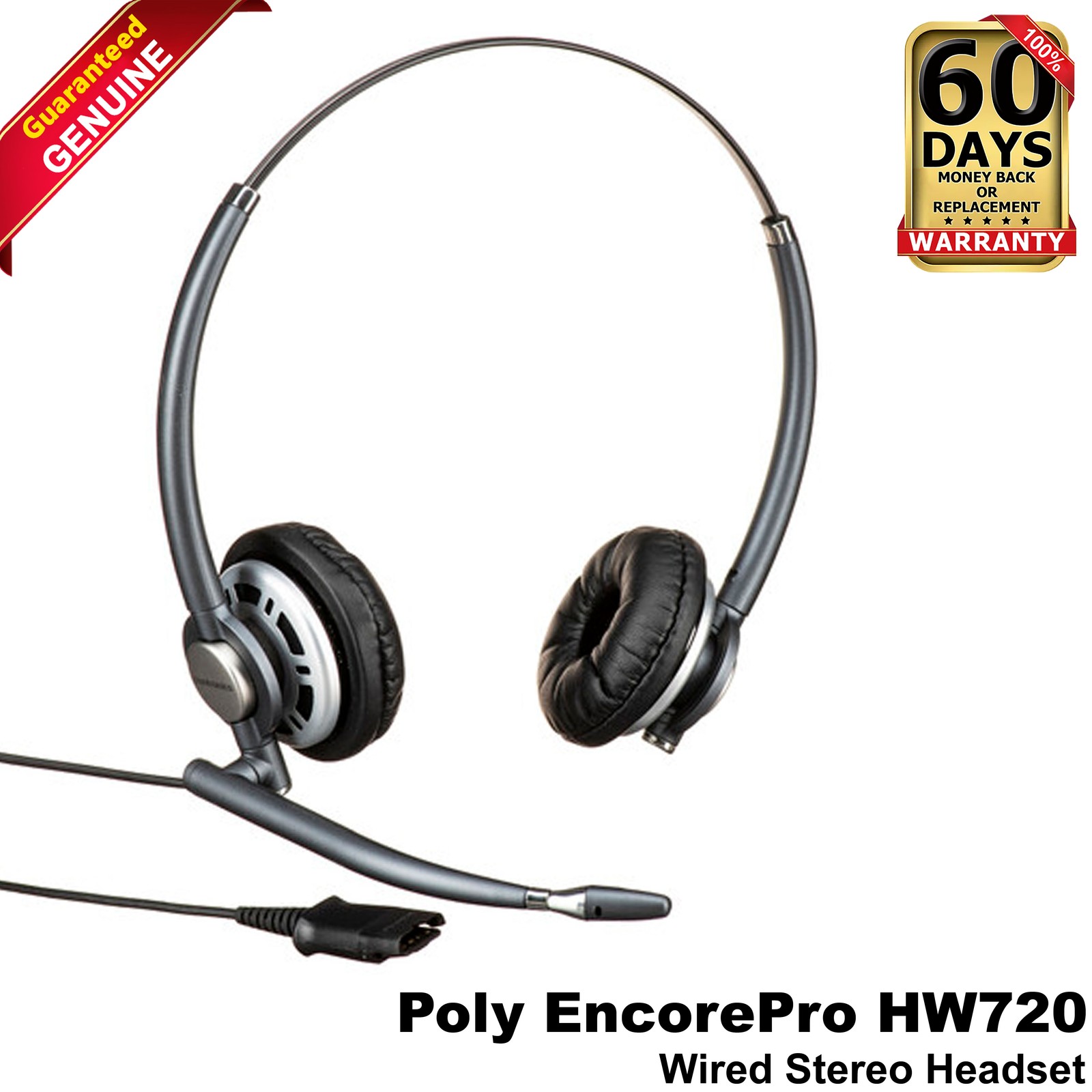 Poly EncorePro HW720 Black QD Wired Binaural Stereo Headset + Carry Case 805H6AA