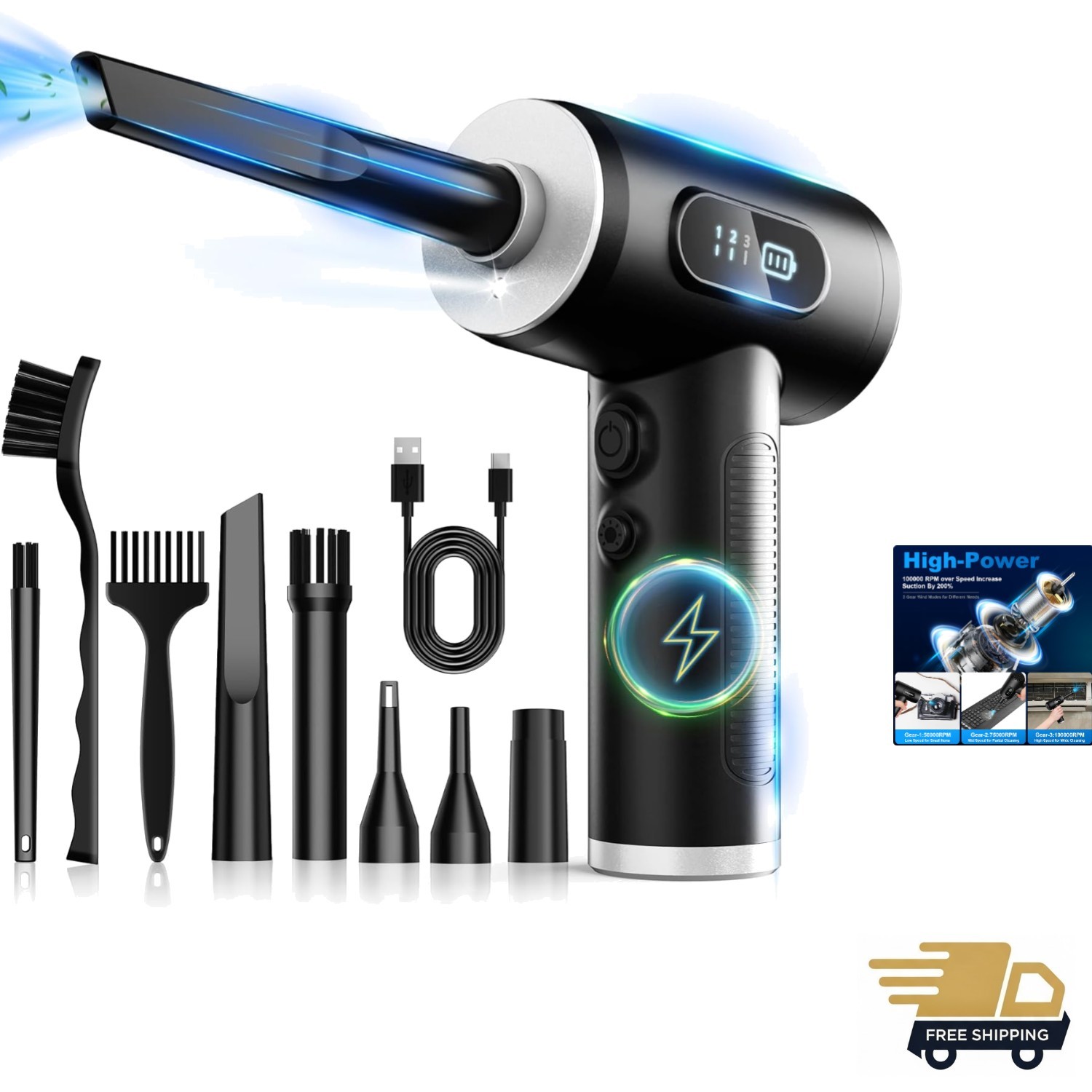 Eco-Friendly Electric Air Duster: Rapid Charge & Adjustable Power for Clean-Up
