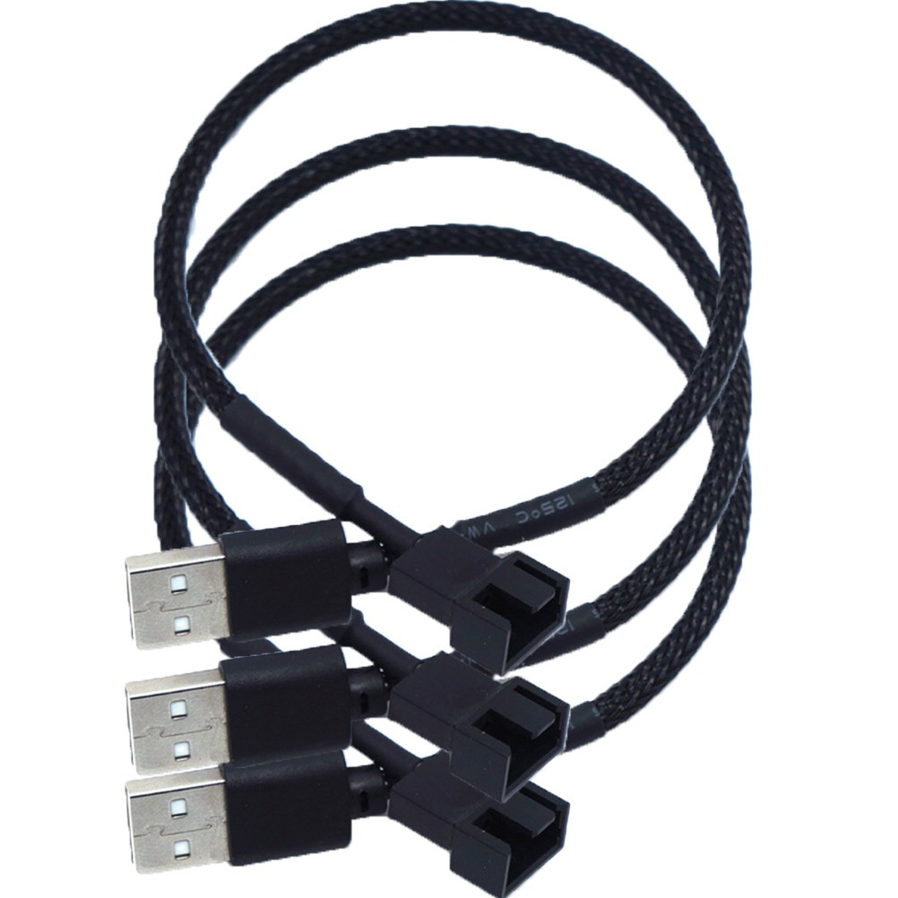 3Pcs Reusable Fan Connect Wire USB Male to 4 Pin Fan Adapter Cable for Pc Black